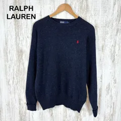 美品 古着 90s Polo by Ralph Lauren ポロバイラルフローレン ポニーロゴ刺繍 ウールニット セーター ネイビー 紺
