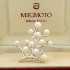 MIKIMOTO 幸福の木 パール ブローチ Kofuku no ki シルバー 真珠 3.8～5.3mm 箱付 ミキモト  ◆送料込◆質屋-10711