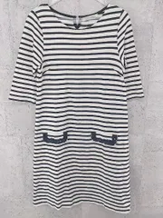 ◇ green label relaxing UNITED ARROWS ボーダー 七分袖 膝丈 ワンピース ホワイト ブラック レディース  【1002800865031】