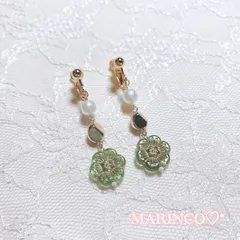 大人可愛い お花 緑 揺れる 上品 きらめきフラワー／グリーン(NO.968)