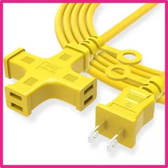 3m(3ツ口)_イエロー 延長コード 3m 3個口 延長コード 屋外 HBEERS 電源タップ 3m 3個口 延長コード 3m 3分岐 コンセント電源コード 3m 防水 延長コード 1500W 防雨型 ソフトケーブル 延長コード 黒 十字型トリプル 延長ケーブ