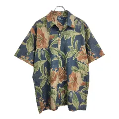 90年代 Polo by Ralph Lauren ポロ ラルフローレン VINTAGE CAMP オープンカラー 半袖シャツ 花柄 ネイビー(メンズ M)中古 古着 U5743