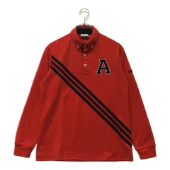 中古 メンズ アディダスゴルフ adidas GOLF 長袖ポロシャツ M 赤×紺 レッド×ネイビー ボタンダウン