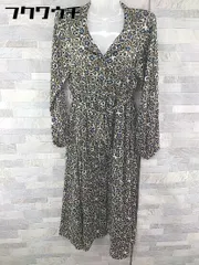 ◇ ◎ JOURNAL STANDARD ベルト付 総柄 長袖 ロング シャツ ワンピース ブラウン ネイビー レディース 【中古】 【1103190003062】