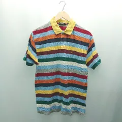 ◇ NAUTICA カジュアル カラフル ボーダー柄 半袖 ポロシャツ 表記なし レッド/イエロー/マルチ メンズ E  【1308290034354】