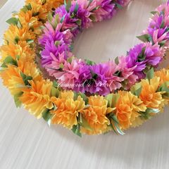フラ#hula#セット#レイ+ヘアクリップ#ホワイト#ピンク#オレンジ - メルカリ