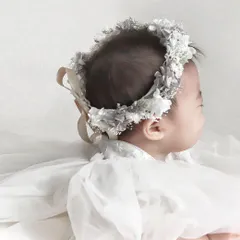 ドライフラワー×プリザーブドフラワー ベビー花冠 / パールグレーの×ふんわりボリューム あじさいの花かんむり / ボリュームフラワークラウン02