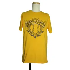 GILDAN 黄色 ソフトボール プリントTシャツ メンズ Mサイズ 古着 ユーズド ティーシャツ Tシャツ salet-827
