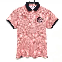 【超美品】フィラゴルフ 半袖ポロシャツ レッド×白 チェック柄 ロゴネイビー レディース M ゴルフウェア FILA GOLF