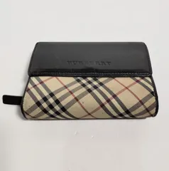 未使用保管品✨バーバリー・三つ折り長財布 レザー ブラック 裏地ノバチェック 長財布 二つ折り 札入れ 内側ノバチェック ロゴ レザー ブラウン