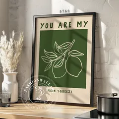 アートポスター ミニマリスト レモンデザイン グリーン 壁掛け キッチン 北欧風 インテリア おしゃれ ダイニング