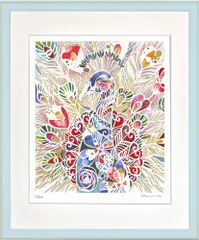 絵画 平石 智美 孔雀の花束 インテリア 壁 に飾る絵 切り絵 リビング 玄関 ギフト 華やか 動物 かわいい 元気になる絵 プレゼント アート フレーム付 壁飾り 額縁付き 御祝 贈り物 Lサイズ おしゃれ 壁掛け 絵
