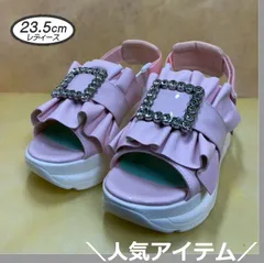 ☆新品未使用☆ 激安 23.5cm ヨースケ YOSUKE 厚底サンダル レディース ピンク バックベルト ビジュー スニーカーサンダル 約6cm 厚底フラットサンダル  MY1098-445