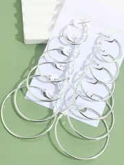 ジュエリー レディース イヤーアクセサリー セット 12ピース/セット フープイヤリングセット ステンレススチール 大小さまざまなサイズ サークル 誇張された型装飾 ゴールドフープ シルバー ラウンドフープイヤリン