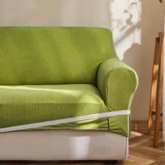 Size:3人掛け_Color:グリーン Topfinel ソファーカバー 3人掛け 肘付き 無地 北欧風 ストレッチ フィットタイプ 伸縮素材伸び良く 滑り止め 柔らかい 犬 猫 傷 防止 超便利 四季適用(グリーン)