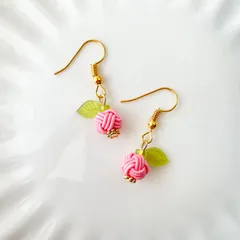 【187】ハンドメイド 水引 ピアス イヤリング 玉結び 桃  ピンク