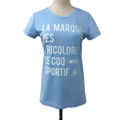 ルコックスポルティフ le coq sportif Tシャツ カットソー クルーネック ロゴ プリント 半袖 L 水色 白 ライトブルー ホワイト