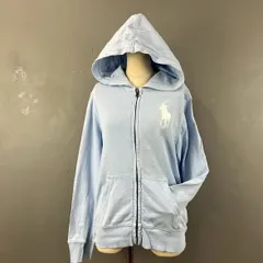 O1 POLO RALPH LAUREN Full Zip Hoodie y2k ポロラルフローレン フルジップ パーカー フーディー ビッグポニー 刺繍 薄水色 平成 レディース