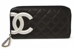 シャネル 財布 CHANEL カンボンライン ラウンドファスナー式/長財布 ブラック/シルバー【中古】