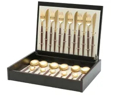 新品 クチポール ゴア ブラウンマットゴールド ディナー24点セット （ナイフ・フォーク・スプーン・コーヒー/ティースプーン） 収納木箱入り Cutipol 正規販売代理店 カトラリー ギフトボックス 結婚祝い プレゼント 贈り物 ギフトセット