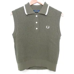 新品同様 FRED PERRY フレッドペリー SLEEVELESS KNITTED POLO SHIRT ノースリーブ ニットポロシャツ カットソー F7181 10 オリーブ レディース 古着 中古 USED