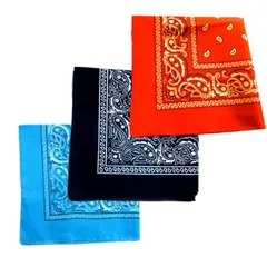 [Kai La Nalu] バンダナ 3 色 セット 大判 ハンカチ ランチクロス スカーフ スクエア ペイズリー 柄55 x cm ペイズリー柄 汗止め パターン ラージサイズ ラッピング クロス ラージペイズリー トライアングル ファブリ [④水/紺/橙]