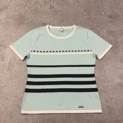 courreges クレージュ ボーダー ニット Tシャツ 40 ミントグリーン 半袖 レトロ Y2K フレンチカジュア　サイズ40 サマーニット　トップス　カットソー　レディースのサムネイル