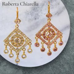 新品◆Roberta Chiarella ロベルタチャレラ ピンク&ゴールドスワロフスキー素材 華やかドロップピアス 22金ゴールドメッキ