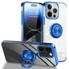 【迅速発送】iPhone 14 Pro Max 用 ケース リング付き クリア リング アイフォン 14Pro Max 用 スマホケース 透明 iPhone14ProMax カバー tpu ソフト 耐衝撃 薄型 青 ストラップホール付き スタンド機能 6.7イ