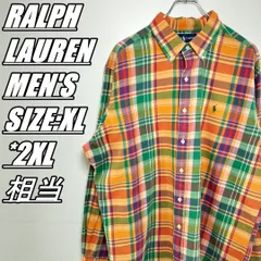 【US古着】RALPH LAUREN　ラルフローレン　CLASSIC FIT　長袖チェックシャツ　メンズ　サイズ表記XL　2XL相当　オレンジ系×マルチカラー