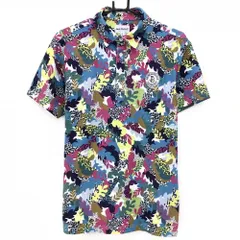 ★特価★【美品】ジャックバニー 半袖ポロシャツ マルチ 総柄 リーフ メンズ 5(L) ゴルフウェア Jack Bunny