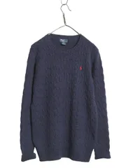 【お得なクーポン配布中!】 00s ポロ ラルフローレン コットン ケーブル ニット セーター キッズ XL メンズ S 程 / オールド 長袖ニット ワンポイント クルーネック 紺