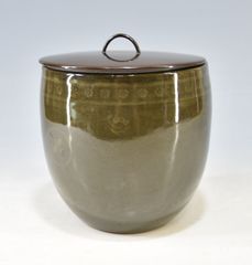 「 高麗 青磁　三嶋雲鶴写　水指 」 茶道具 塗蓋 陶器 雲鶴文 茶事 お稽古