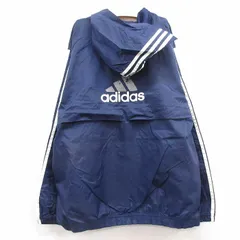 古着 アディダス adidas 長袖 ナイロン ジャケット パーカー キッズ ボーイズ 子供服 90s ビッグロゴ 紺 ネイビー 3本ライン 内側メッシュ 