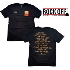 ロックオフ Tシャツ 半袖 オアシス セットリスト 黒 ROCK OFF Oasis Definitely Maybe AAA Setlist ブラック オレンジ 両面プリントTシャツ バックプリント