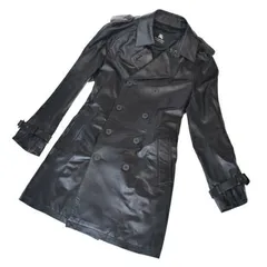 【中古】 美品 バーバリーブラックレーベル BURBERRY BLACK LABEL レザー トレンチコート ジャケット 服 ブラック シープスキン L 34SA284