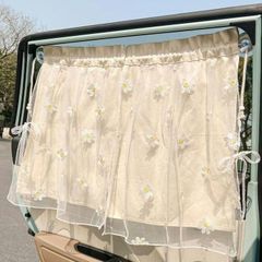【２枚セット】サンシェード 車用カーテン 2枚 日除け 可愛い  マーガレット 韓国雑貨　夏　車内アクセサリー　レース　①