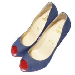 美品 Christian Louboutin クリスチャンルブタン ピンヒール ハイヒール オープントゥデニムパンプス 38.5サイズ 24.5cm相当 インディゴ レディース 古着 中古 USED