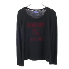 バーバリーブルーレーベル 三陽商会 ウール100％ プリント 長袖 Tシャツ 38 黒 BURBERRY BLUE LABEL 日本製 ロンT ロゴ レディース 【中古】  【231009】 メール便可