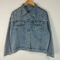 パール　デニムジャケット　Gジャン　ストリート　Y2K パールスタッズ　ブルゾン　アースカラー　古着