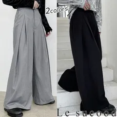 Le sucood ワイドタックモップパンツ ワイドパンツ オーバーサイズ ロングパンツ ダボパン ガウチョパンツ ハイウエスト ルーズパンツ ワイドシルエット バギーパンツ イージーパンツ リラックス 個性的 ゆったり メンズ モード系 ストリート 原宿系