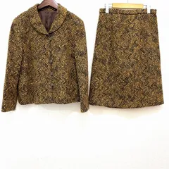 #wnc レリアン Leilian スカートスーツ 11 黄色 茶 緑 セットアップ ツーピース ツイード レディース [910979]