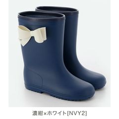 【濃紺×ホワイト】サイドリボンレインブーツ 長靴 キッズ TAK キャサリンコテージ