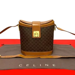 極 美品 CELINE セリーヌ ヴィンテージ マカダム ブラゾン トリオンフ 柄 ロゴ リング金具 レザー ショルダーバッグ ポシェット 茶 06393