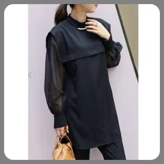 新品タグ付き　シアー袖パール付きブラウス　ブラック　Bonjour sagan