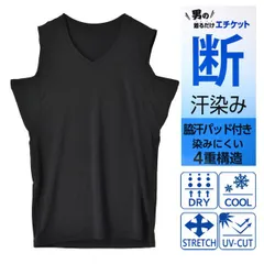 インナー Tシャツ 《Vネック：ノースリーブブラック》新品 未使用 メンズ 紳士 汗染み対策 脇汗 エチケット 下着 肌着 ストレッチ 接触冷感 ドライ 紫外線対策 Yシャツ下 ワイシャツ下【C9T】【メール便1】ファッション メンズ M L LL 夏