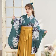 新品袴3点セット 卒業式 小学生 大学生 緑 グリーン ブラック からし77KRS/BK