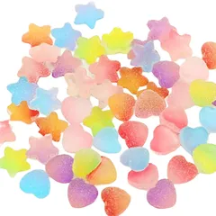 【特価商品】ハンドメイド DIY手芸材料 装飾品 ヘアアクセサリー ハート形 星形 服装パーツ デコパーツ バッグ キラキラ 100個セット ネイルデコ キャンディー 手作り グミ