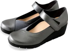 ファーストコンタクト パンプス レディース 痛くない ストラップ 歩きやすい ヒール 黒 靴 フラット ウエッジ ソール 美脚 厚底 ラウンドトゥ 仕事 nc39616 スティール 22.5cm