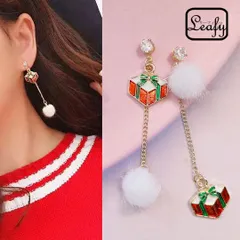 Leafy ドキドキワクワクなクリスマスになりますように☆プレゼント＆綿雪のようなファーピアス 1ペア レディース ボンボン 普段使い お出かけ パーティー イベント 食事会 女子会 デート プレゼント ギフト X'mas Theme ファー x09292a